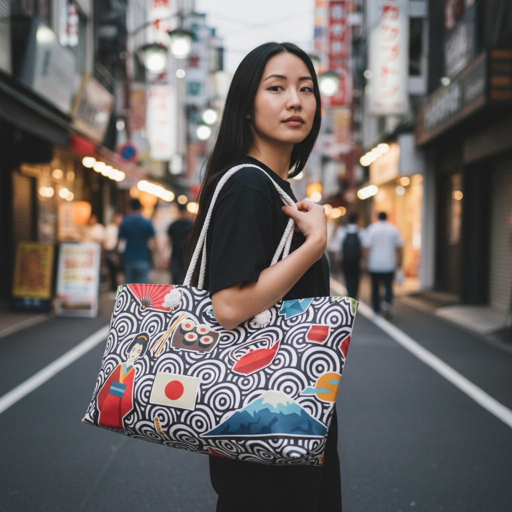 Japanese Travel Weekender Bag, Geisha, Mount Fuji & Sakura Pattern Printify