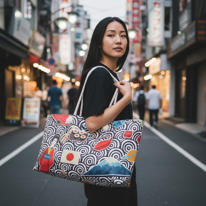 Japanese Travel Weekender Bag, Geisha, Mount Fuji & Sakura Pattern