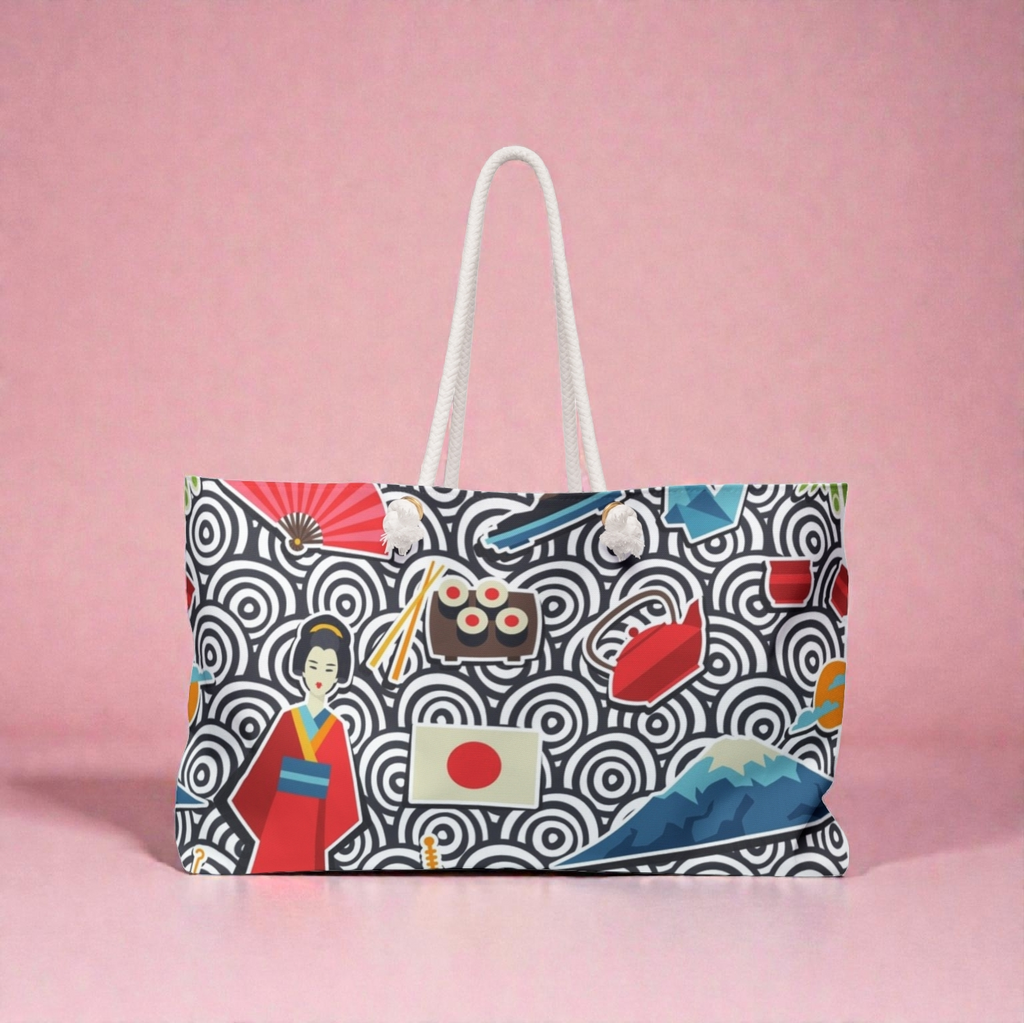 Japanese Travel Weekender Bag, Geisha, Mount Fuji & Sakura Pattern Printify