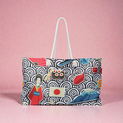 Japanese Travel Weekender Bag, Geisha, Mount Fuji & Sakura Pattern