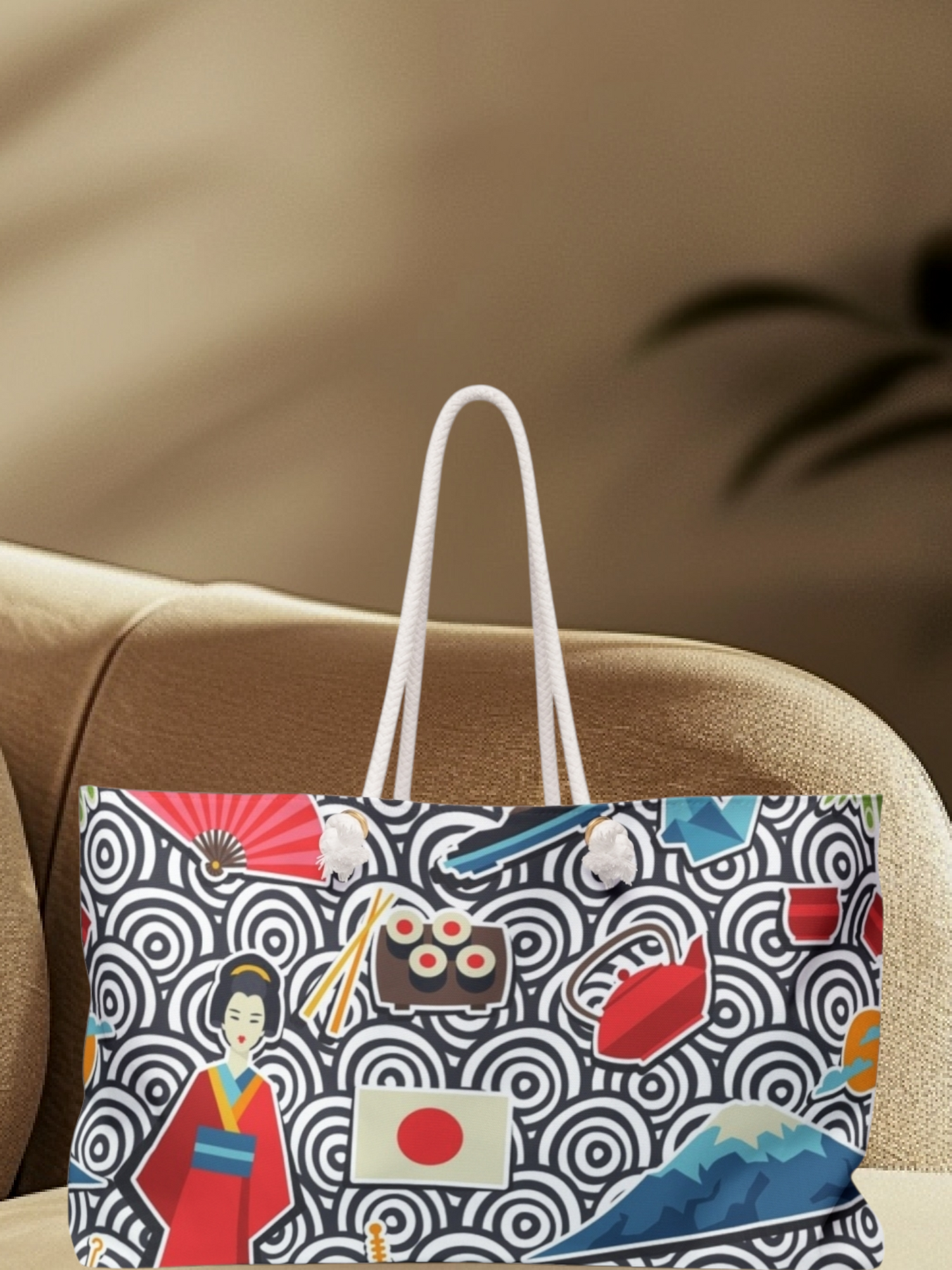 Japanese Travel Weekender Bag, Geisha, Mount Fuji & Sakura Pattern