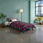 Floral Bohemian Comforter — Vibrant Red & Teal Patterned Bedding Printify