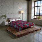 Floral Bohemian Comforter — Vibrant Red & Teal Patterned Bedding Printify