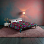 Floral Bohemian Comforter — Vibrant Red & Teal Patterned Bedding Printify