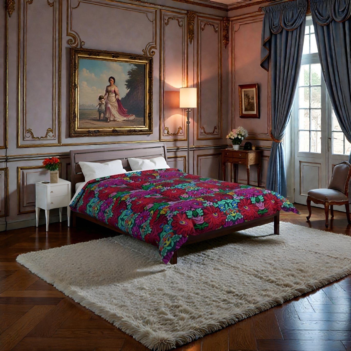 Floral Bohemian Comforter — Vibrant Red & Teal Patterned Bedding