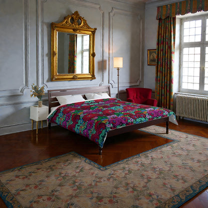 Floral Bohemian Comforter — Vibrant Red & Teal Patterned Bedding