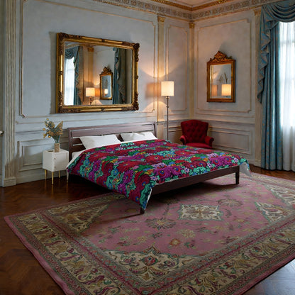 Floral Bohemian Comforter — Vibrant Red & Teal Patterned Bedding