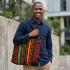 Weekender Tote Bag — Vibrant Afrocentric Tribal Stripe Beach & Travel Tote Printify