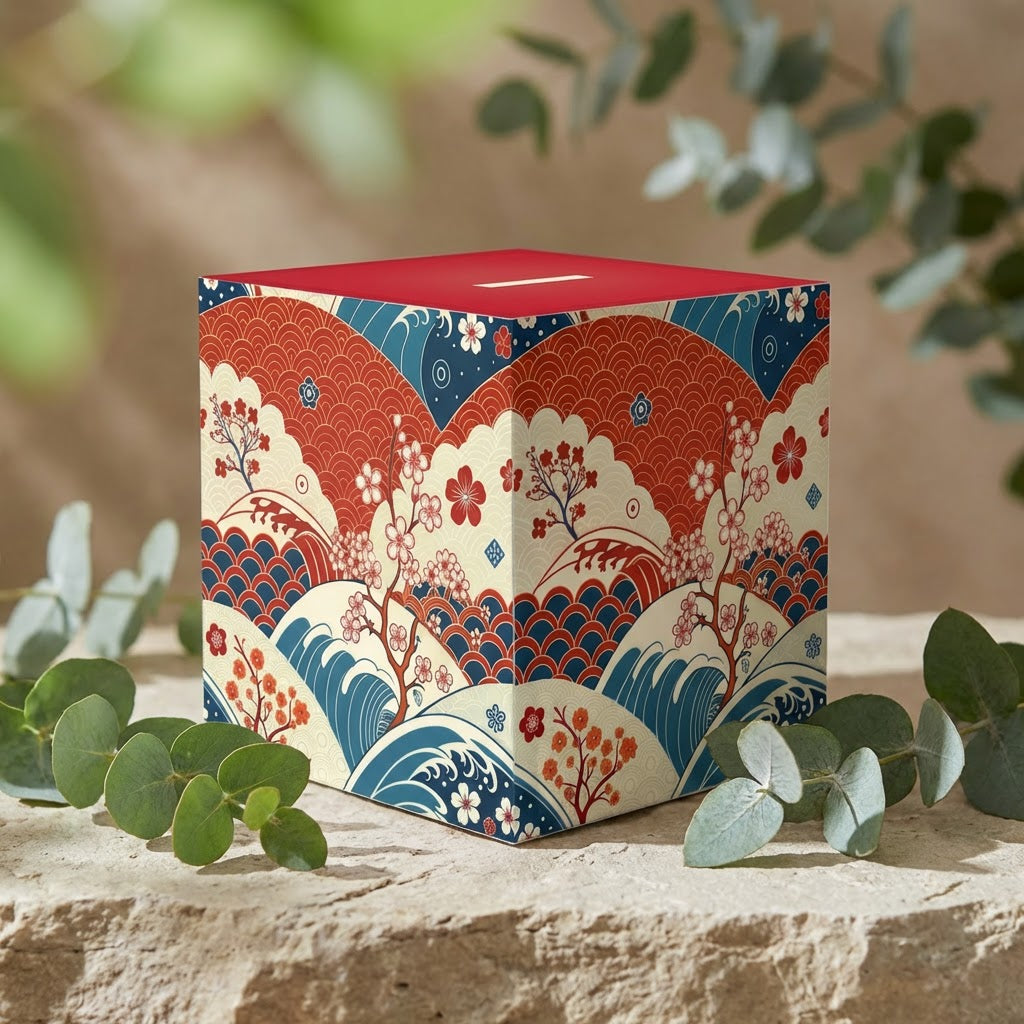 Japanese Wave & Cherry Blossom Light Cube Lamp