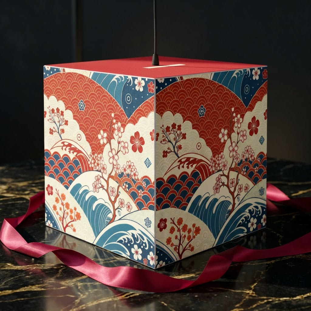 Japanese Wave & Cherry Blossom Light Cube Lamp