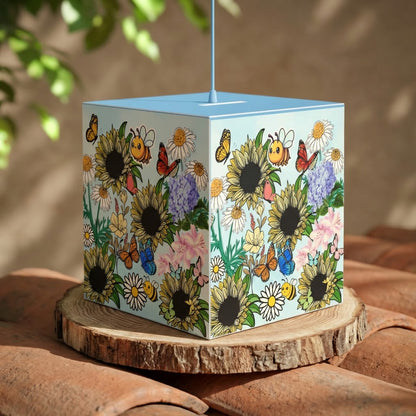 Sunflower Meadow Light Cube Lamp — Floral Bee & Butterfly Hanging Nightlight