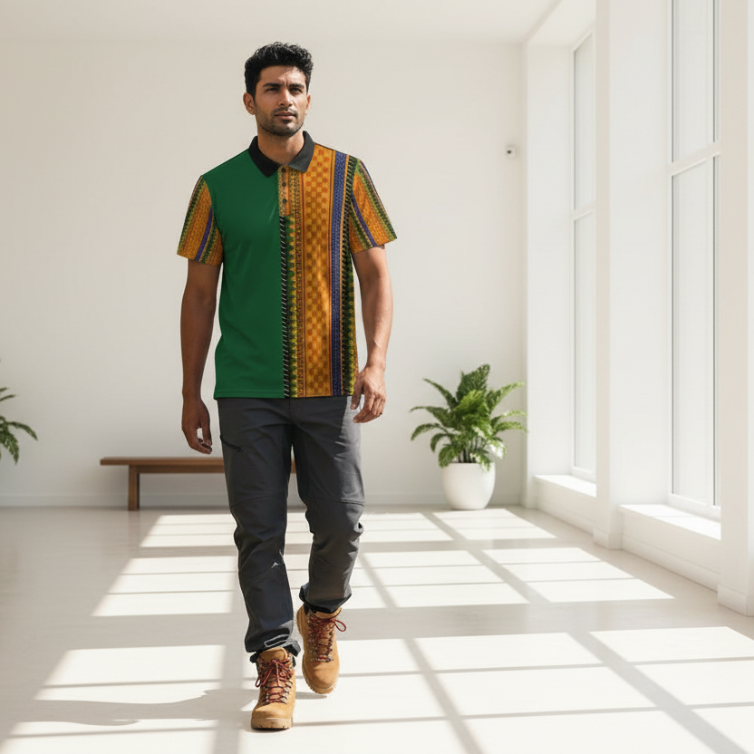 African Kente Stripe Polo Shirt — Vibrant Cultural Print Golf Polo