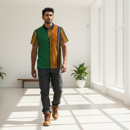 African Kente Stripe Polo Shirt — Vibrant Cultural Print Golf Polo