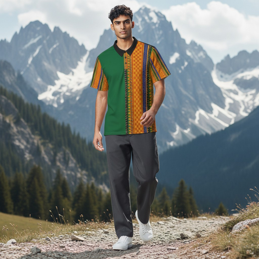 African Kente Stripe Polo Shirt — Vibrant Cultural Print Golf Polo