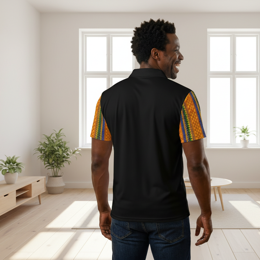 African Kente Stripe Polo Shirt — Vibrant Cultural Print Golf Polo