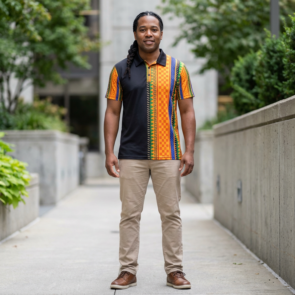 African Kente Stripe Polo Shirt — Vibrant Cultural Print Golf Polo