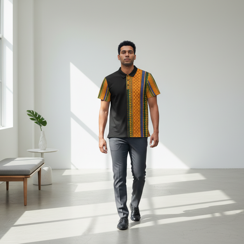 African Kente Stripe Polo Shirt — Vibrant Cultural Print Golf Polo