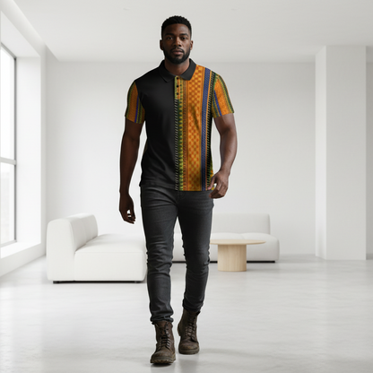 African Kente Stripe Polo Shirt — Vibrant Cultural Print Golf Polo