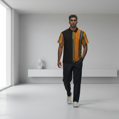 African Kente Stripe Polo Shirt — Vibrant Cultural Print Golf Polo