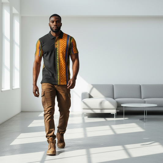 African Kente Stripe Polo Shirt — Vibrant Cultural Print Golf Polo