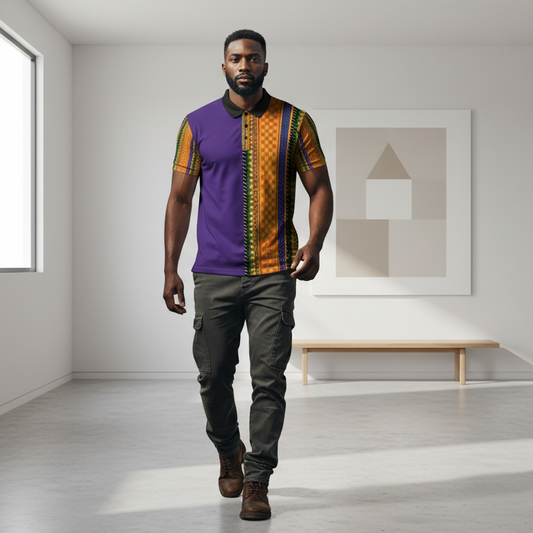 African Kente Stripe Polo Shirt — Vibrant Cultural Print Golf Polo