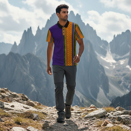 African Kente Stripe Polo Shirt — Vibrant Cultural Print Golf Polo