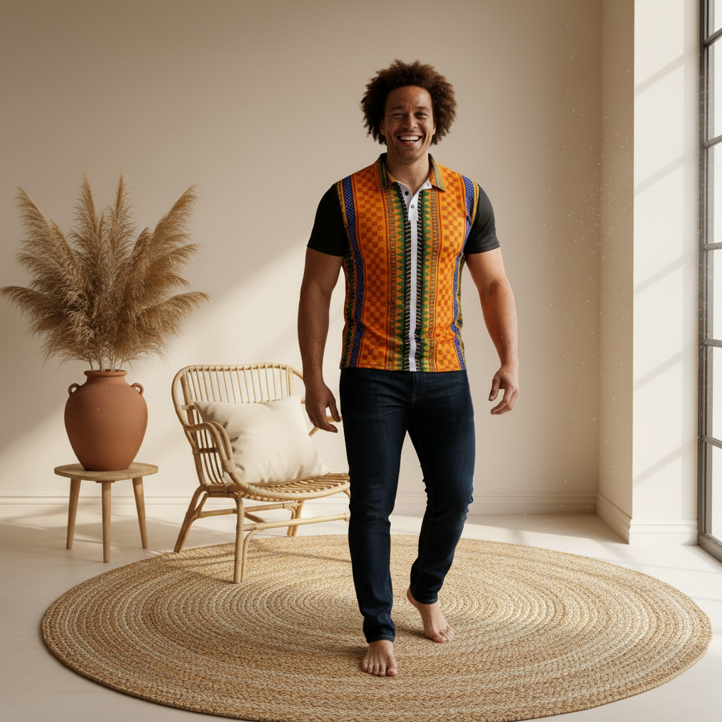 African Kente Stripe Polo Shirt — Vibrant Cultural Print Golf Polo