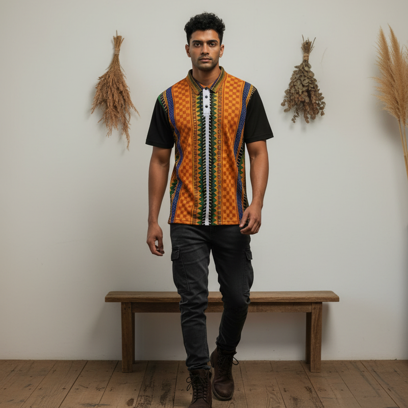 African Kente Stripe Polo Shirt — Vibrant Cultural Print Golf Polo Printify