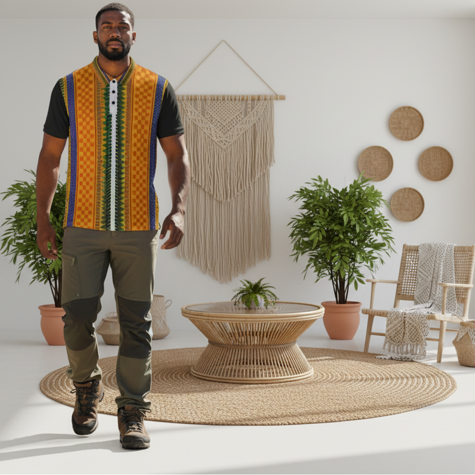 African Kente Stripe Polo Shirt — Vibrant Cultural Print Golf Polo