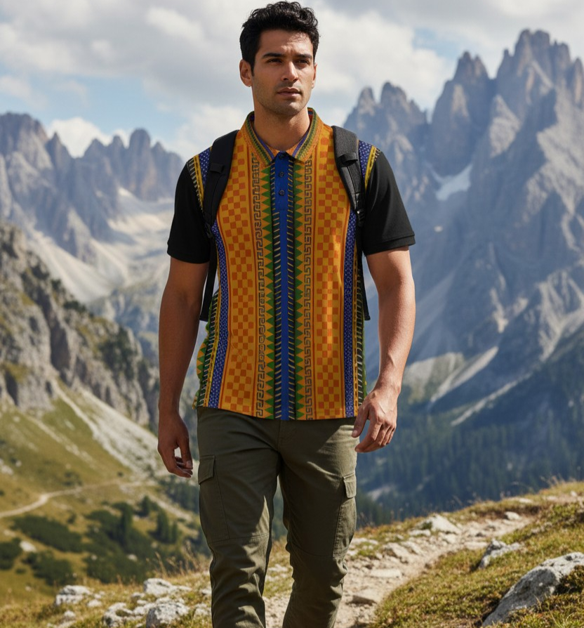African Kente Stripe Polo Shirt — Vibrant Cultural Print Golf Polo