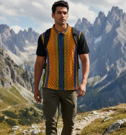 African Kente Stripe Polo Shirt — Vibrant Cultural Print Golf Polo