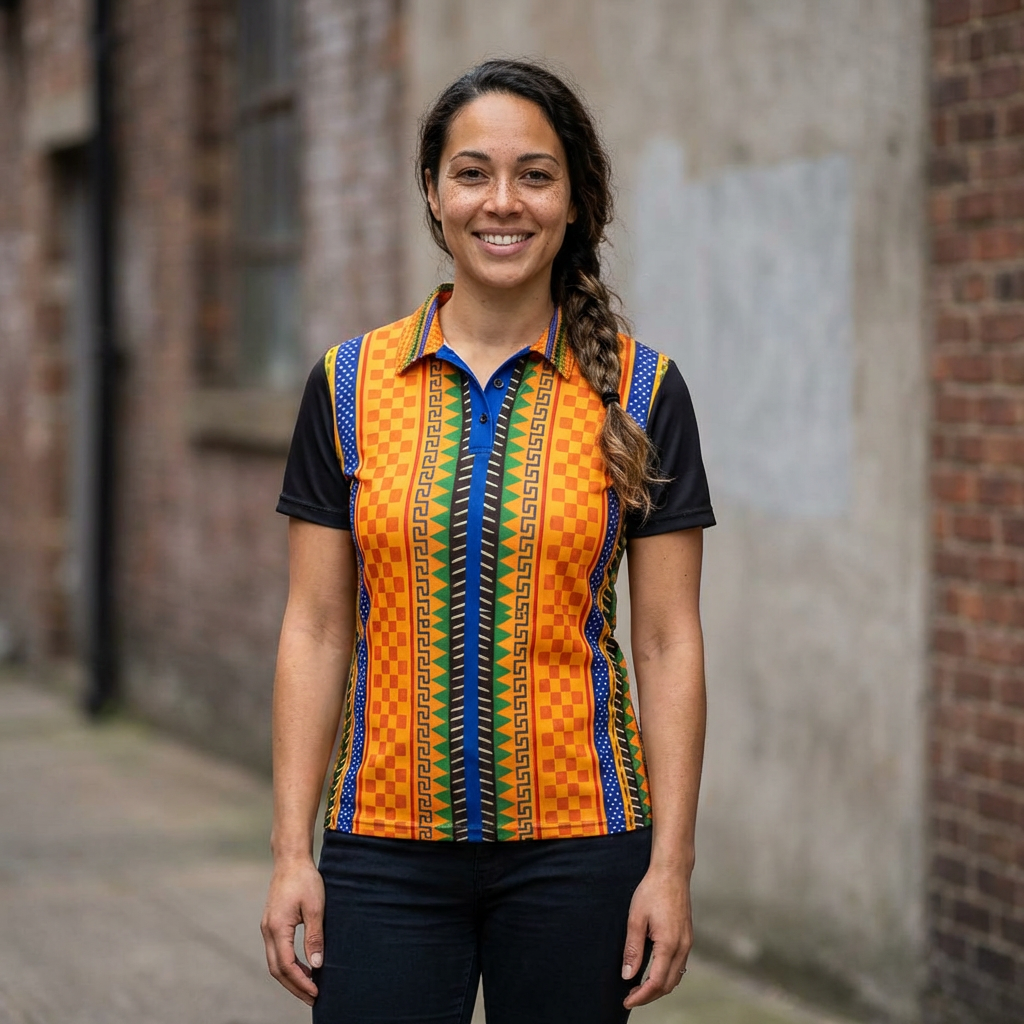 African Kente Stripe Polo Shirt — Vibrant Cultural Print Golf Polo
