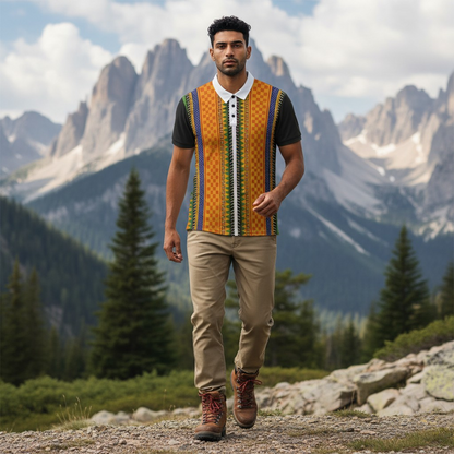 African Kente Stripe Polo Shirt — Vibrant Cultural Print Golf Polo