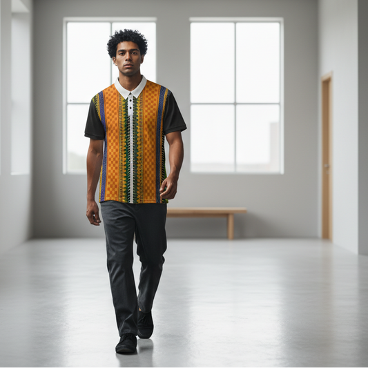 African Kente Stripe Polo Shirt — Vibrant Cultural Print Golf Polo