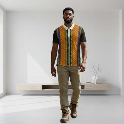African Kente Stripe Polo Shirt — Vibrant Cultural Print Golf Polo