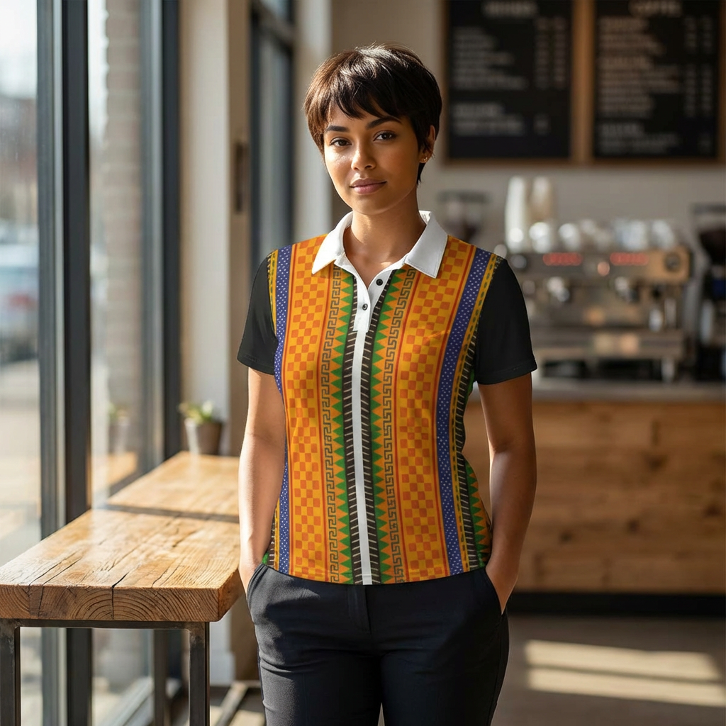 African Kente Stripe Polo Shirt — Vibrant Cultural Print Golf Polo