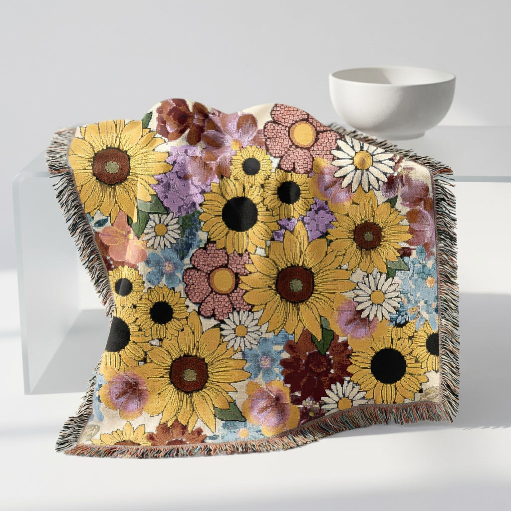 Sunflower Woven Throw Blanket — Cozy Floral Tapestry for Living Room & Gift