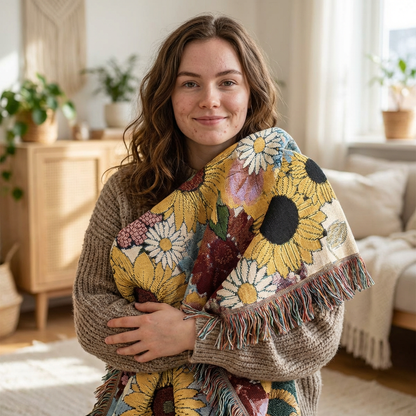 Sunflower Woven Throw Blanket — Cozy Floral Tapestry for Living Room & Gift
