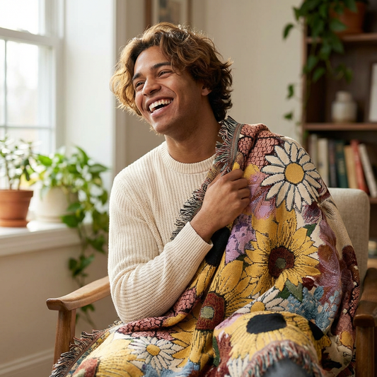 Sunflower Woven Throw Blanket — Cozy Floral Tapestry for Living Room & Gift