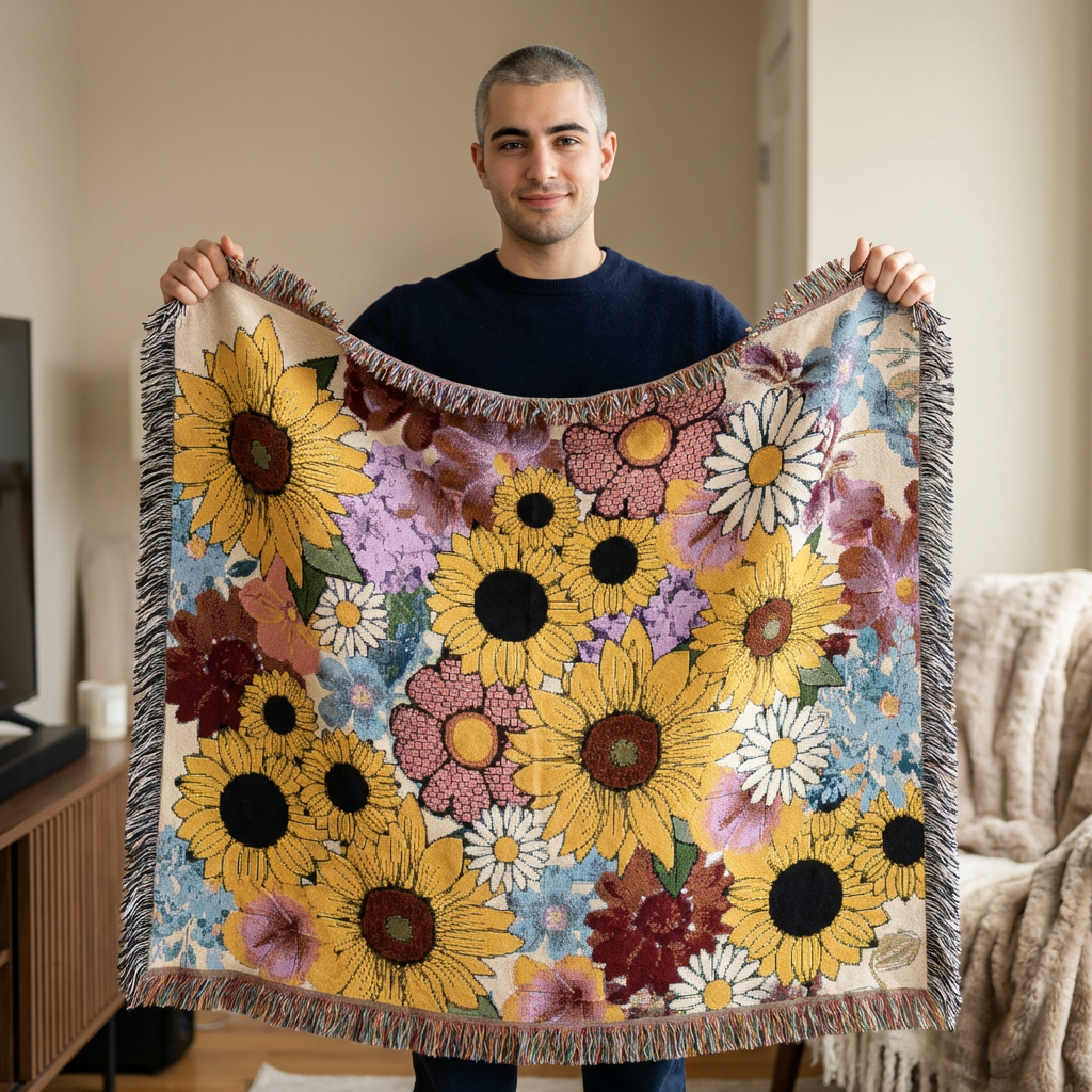 Sunflower Woven Throw Blanket — Cozy Floral Tapestry for Living Room & Gift