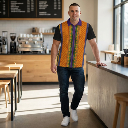 African Kente Stripe Polo Shirt — Vibrant Cultural Print Golf Polo