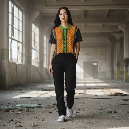 African Kente Stripe Polo Shirt — Vibrant Cultural Print Golf Polo