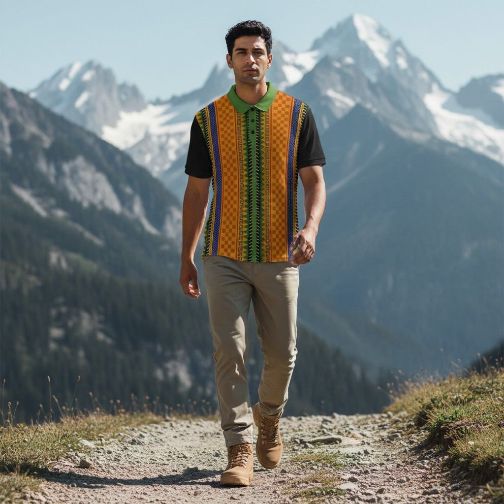 African Kente Stripe Polo Shirt — Vibrant Cultural Print Golf Polo
