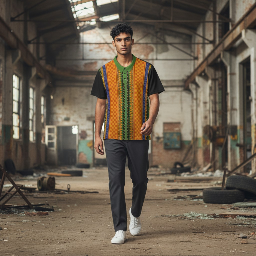 African Kente Stripe Polo Shirt — Vibrant Cultural Print Golf Polo