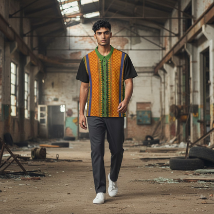 African Kente Stripe Polo Shirt — Vibrant Cultural Print Golf Polo