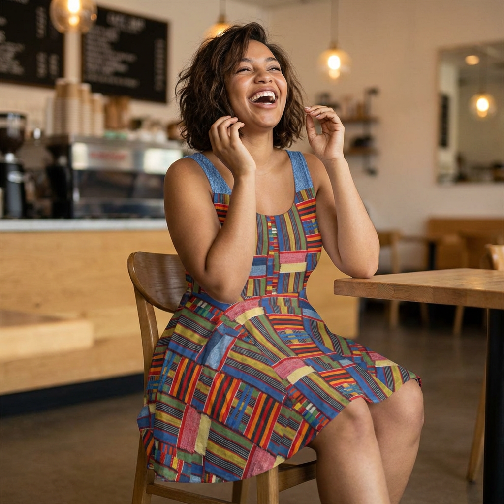 Womens Skater Dress — Colorful Geometric Patchwork Print Printify