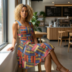 Womens Skater Dress — Colorful Geometric Patchwork Print Printify