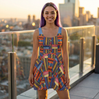Womens Skater Dress — Colorful Geometric Patchwork Print Printify