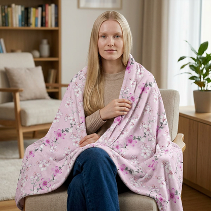 Floral Pink Cherry Blossom Minky Blanket