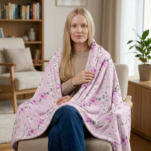 Floral Pink Cherry Blossom Minky Blanket